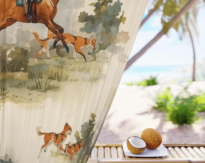 Fox Hunt Scene Window Curtain | Equestrian Horse Riding Fabric