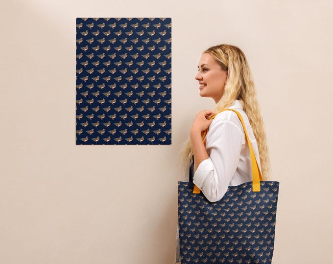 Newport Navy Mallard Duck Print Tote Bag – Classic Equestrian Heritage Carryall, Outdoor Lifestyle Bag