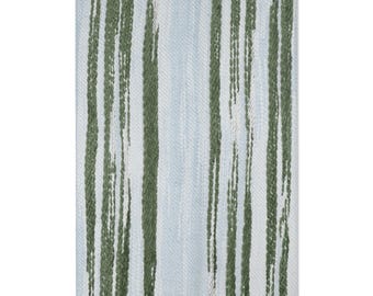 Preppy Coastal Stripe Chenille Area Rug | Misty Blue & Moss Green Painterly Stripes | Soft Neutral Maximalist Home Decor (6'x4')