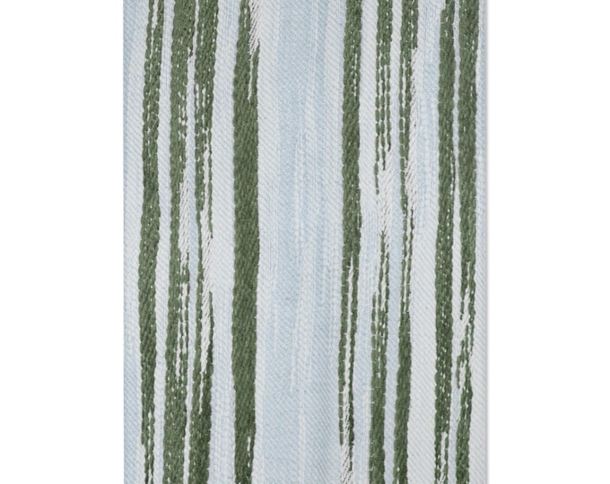 Preppy Coastal Stripe Chenille Area Rug | Misty Blue & Moss Green Painterly Stripes | Soft Neutral Maximalist Home Decor (6'x4')