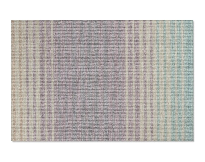 Pastel Purple & Blue Striped Gradient Area Rug | Coastal Neutral Stripes Floor Cover (72"x48")