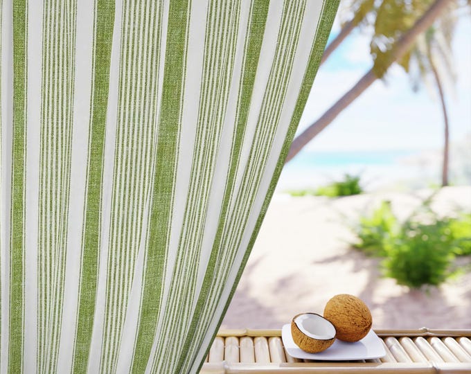 Green Stripe Window Curtains single panel | Vertical Striped Drapery