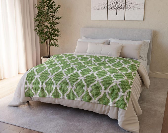 Preppy Trellis Throw Blanket 50x60 | Soft Neutral Coastal Blanket, Coordinating Home Decor