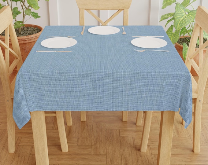 Light Blue Linen Texture Tablecloth | Square Dining Table Cover