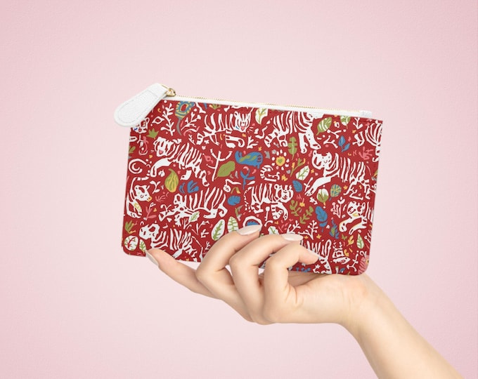 Red Floral Zebra Pattern Mini Clutch Bag | Whimsical Animal Print Pouch