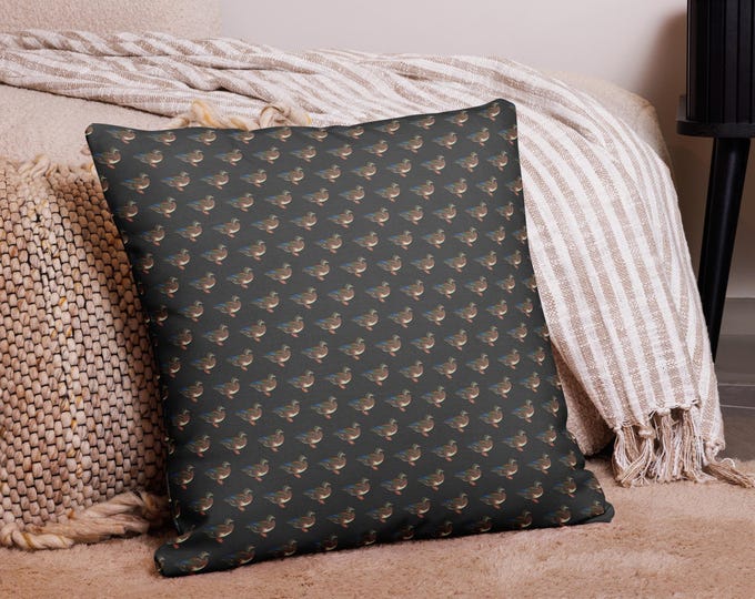 Mallard Reserve Caviar Court Duck Print Premium Pillow | Top Nacch Luxe Heritage Equestrian Classic Country Home Decor Decorative Cushion