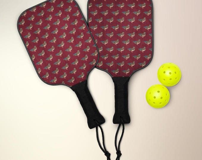 Mallard Duck Pickleball Set | Bordeaux Burgundy Wooden Paddles, Preppy Court Style