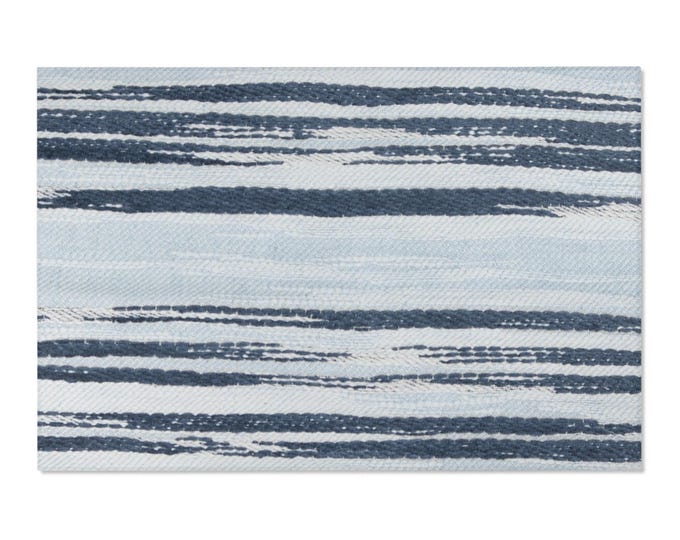 Navy Blue Striped Watercolor Area Rug | Coastal Abstract Stripe Floor Cover Decor (6'x4')