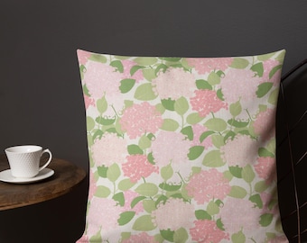 Pink & Green Botanical Throw Pillow 18x18 | Vintage Floral Garden Accent Pillow