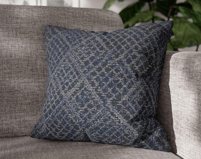 Navy Diamond Lattice Pattern Square Throw Pillow | Geometric Canvas Accent Cushion (18"x18")