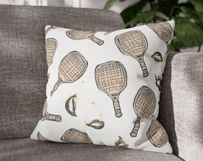 Retro Pickleball Paddle Pattern Square Pillow | Vintage Racket Design