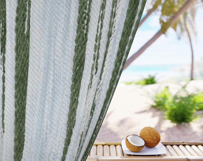 Green Brushstroke Stripe Window Curtain | Vertical Abstract Drapery Panel