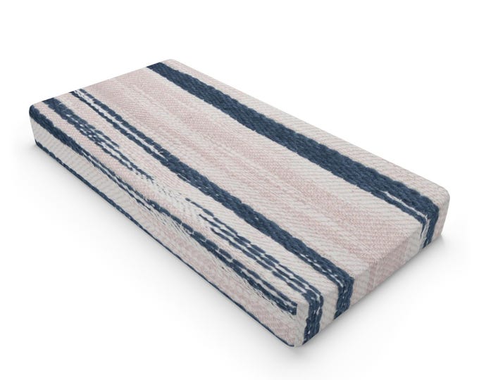 Striped Blue and Pink Baby Changing Pad Cover | Nursery Changing Pad Cover