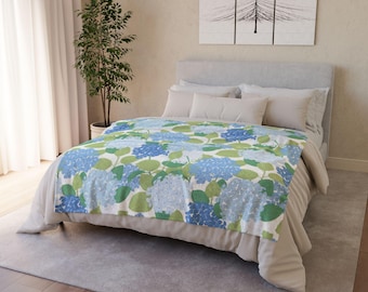 Blue & Green Botanical Throw Blanket 50x60 | Vintage Floral Cottage Garden Decor