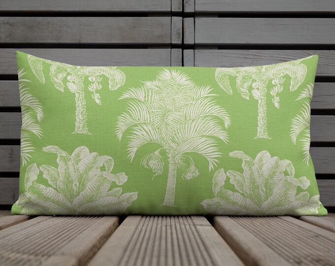 Coastal Palm Tree Lumbar Pillow 12x20 | Green & White Tropical Coastal Decor
