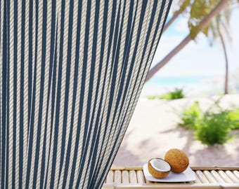 Navy Striped Curtain Panel Window Curtain | Vertical Blue Stripe