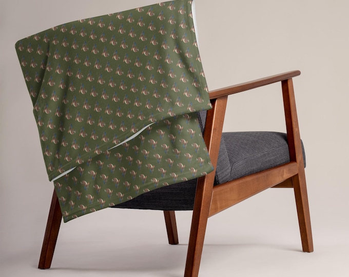 Mallard Reserve Evergreen Estate Duck Print Throw Blanket 50"x60" | Heritage Sporting Decor | Preppy Luxury Home Blanket, Country Club Style