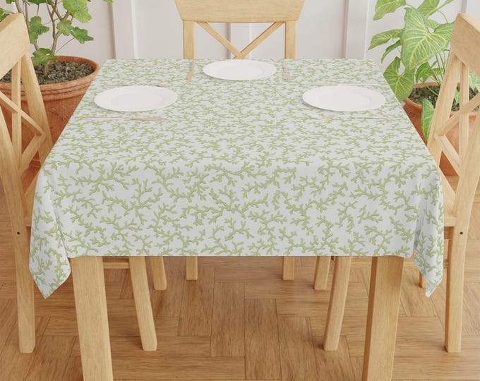Green Vine Pattern Tablecloth | Botanical Dining Linen