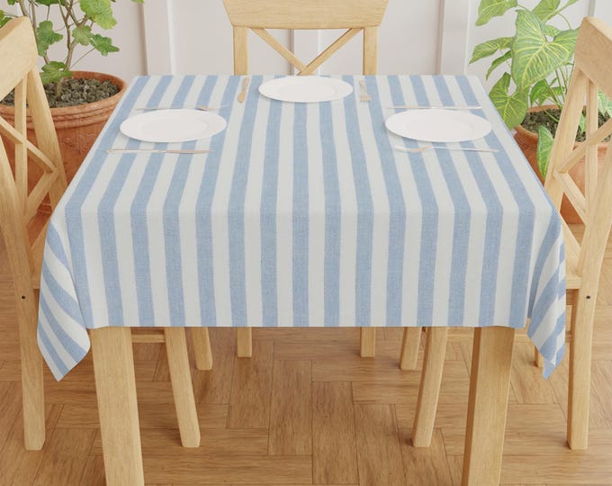 Blue and White Striped Tablecloth | Nautical Seaside Dining
