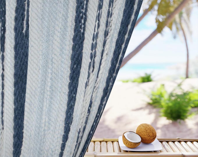 Blue Brushstroke Stripe Window Curtain | Single Panel