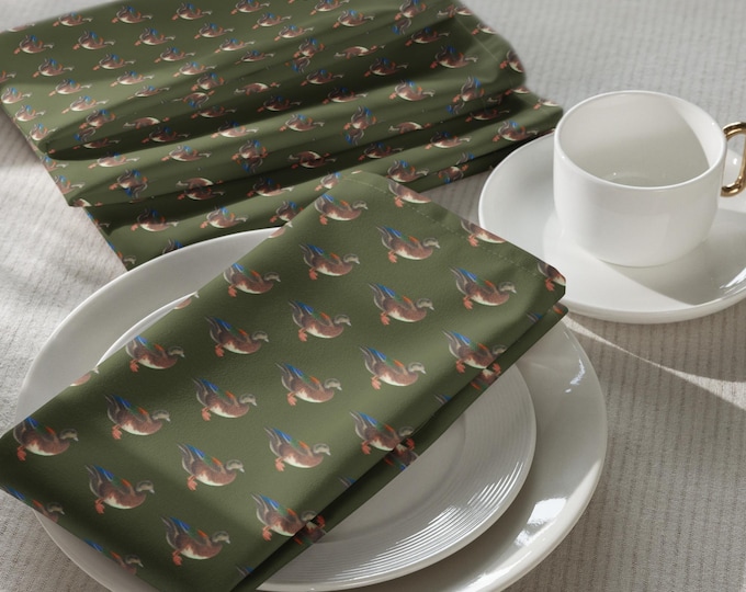 Mallard Duck Print Cloth Napkins | Preppy Heritage Estate Dining Set (4)
