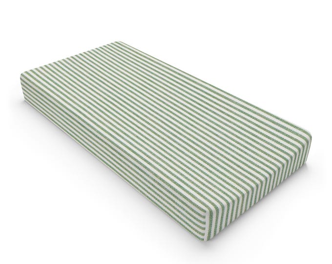 Green Stripe Changing Pad Cover | Nursery Bedding, Fitted Cotton