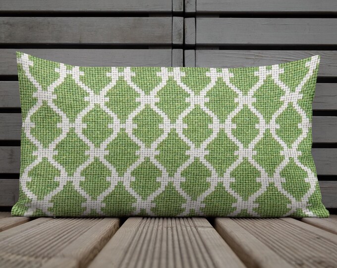 Preppy Trellis Lumbar Pillow 12x20 | Neutral Coastal Accent Pillow, Farmhouse & Preppy Home Decor