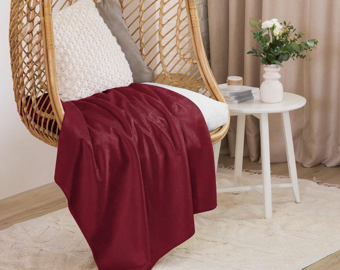 Bordeaux Burgundy Sherpa Blanket 50x60 | Luxury Heritage Estate Solid Throw | Cozy Country Club Home Décor