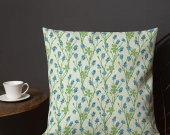 Blue & Green Botanical Throw Pillow 18x18 | Vintage Floral Garden Accent Pillow