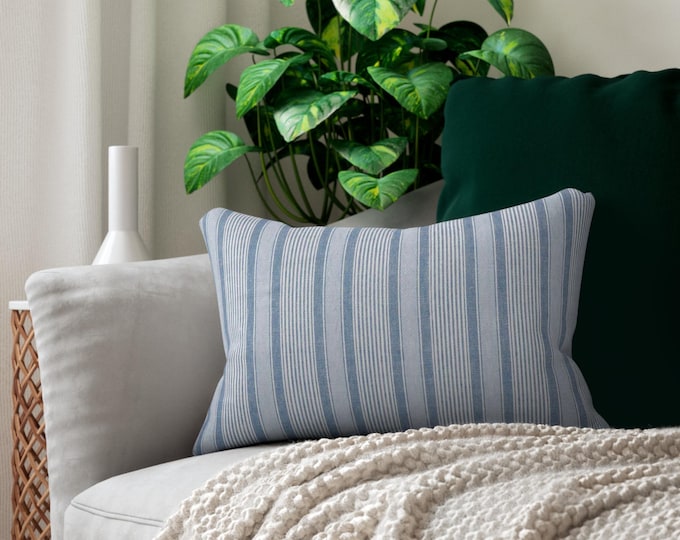 Blue Striped Linen Texture Lumbar Pillow