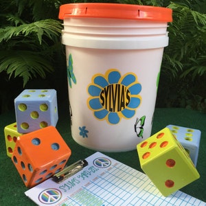Yard-Zee - Customized YARDZEE games - Outdoor  Lawn Games - Lawn Dice - Yahtzee - Outdoor Recreation -Hippie - Peace - Love - FREE SHIPPING