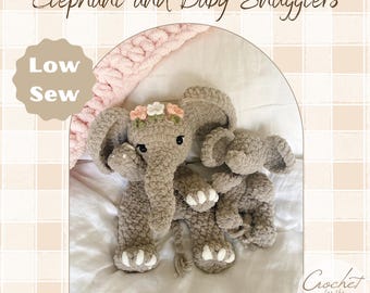 Elephant and Mini Lovey Crochet PATTERNS |  Low Sew Crochet Amigurumi Pattern | Elephant Pattern | Crochet Animal Pattern | Crochet Snuggler