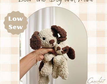 Bear the Dog and Mini Crochet PATTERN BUNDLE | Low Sew Crochet Amigurumi Pattern | Dog Pattern | Crochet Snuggler | Crochet Puppy