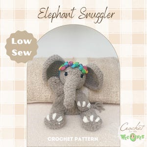 Elephant Lovey Crochet PATTERN | Low Sew Crochet Amigurumi Pattern | Elephant Pattern | Crochet Animal Pattern | Crochet Snuggler