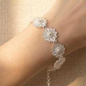 Handmade 999 Pure Silver Filigree Flower Bracelet – Gift of Light - Elegant Jewelry