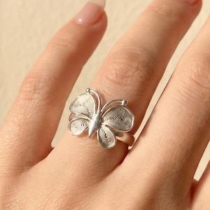 999 Fine Silver Butterfly Filigree Ring, Adjustable Open Band, Nature Inspired Jewelry | Spring Celebration