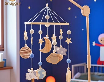 Space Baby Mobile: Wooden Solar System Crib Mobile for Boys & Girls, Outer Space Nursery Decor