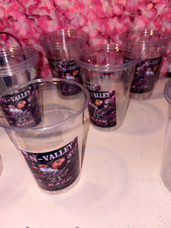 Custom Photo Party Cups | 16oz Reusable Plastic Cups with Lids and straws