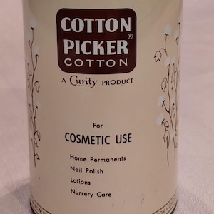 Vintage 1950s Cosmetic Tin: Cotton Picker Cotton, Curity Product