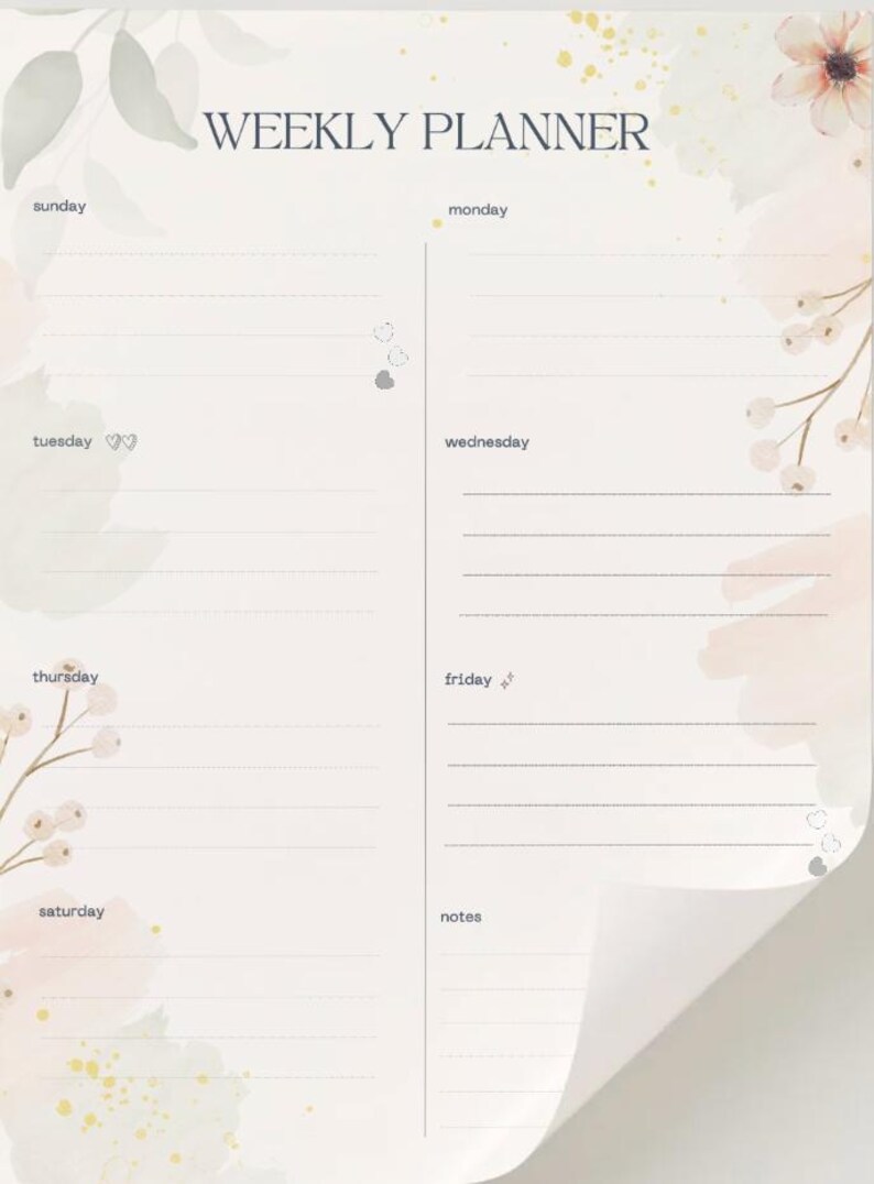 Floral Weekly Planner | Printable Minimalist Planner Insert | Elegant ...