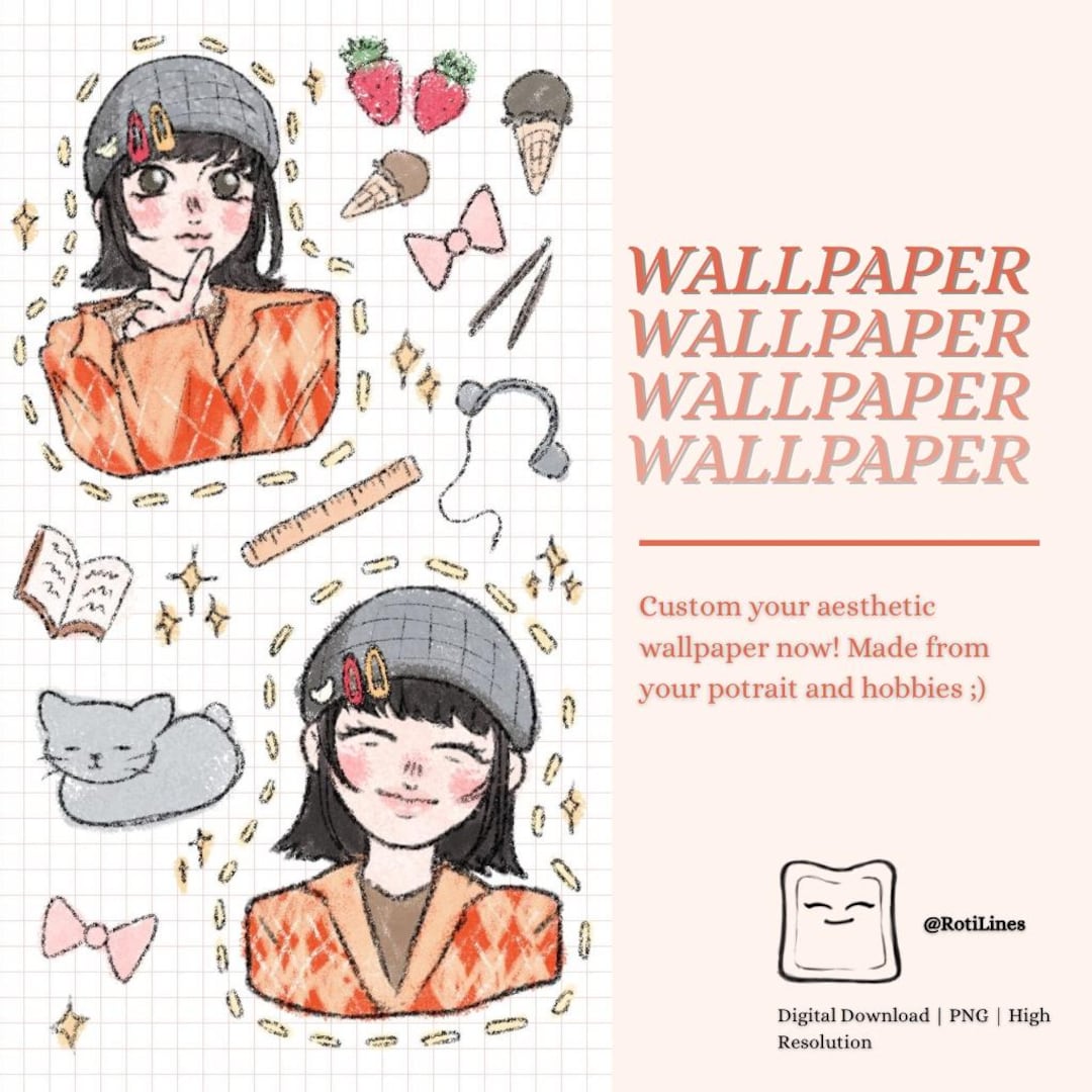 Custom Digital Wallpaper/keychain - Cute Hand-drawn Potrait - Etsy