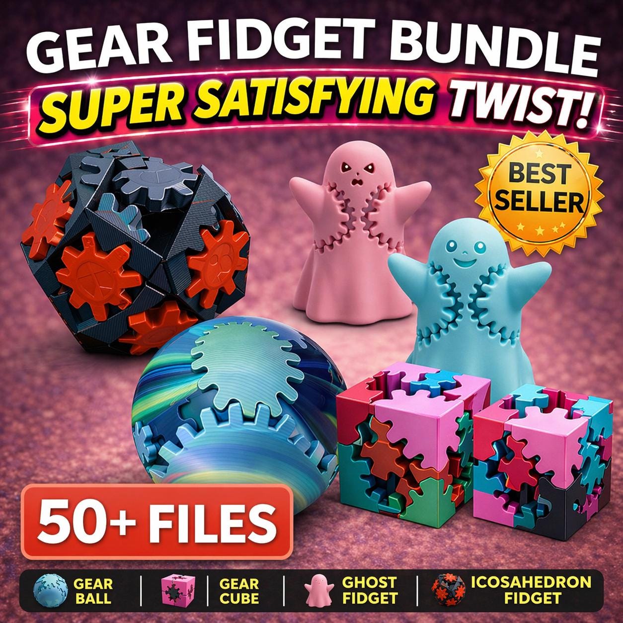 Satisfying Gear Fidget Bundle STL – 50+ Rotating Designs, Gear Ball ...