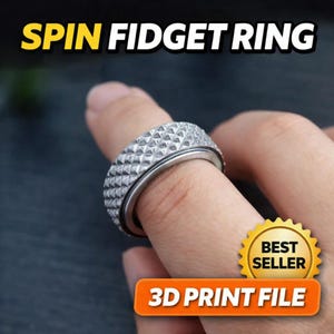 Diamant Spin Fidget Ring STL-fil, Räfflad Fidget Ring 3D-utskrift, Tillfredsställande Spinner Ring Leksak, Stressavlastande Finger Fidget