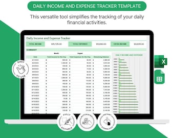 Daily Income and Expense Tracker Excel and Google Sheets | Budget Spreadsheet Template Monthly Finance Planner Dashboard