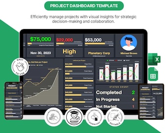 Project Dashboard Template | Automated Excel Google Sheets Tracker (Digital Download)
