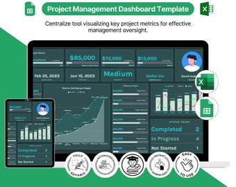Project Management Dashboard Template | Excel & Google Sheets (Digital Download)
