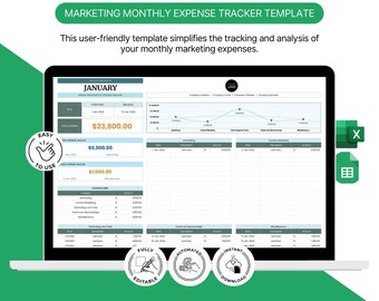 Marketing Monthly Expense Tracker Template for Excel and Google Sheets Marketing Budget Planner Dashboard Small Business Expense Log