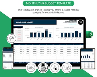 Monthly HR Budget Template Design in Excel Format. Easily Editable, Printable, Downloadable.