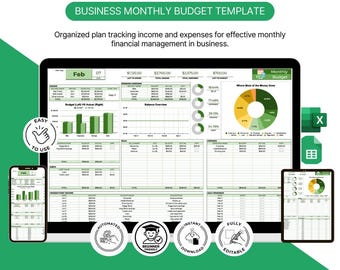 Business Monthly Budget Template Design in Excel, Google Sheets Format. Easily Editable, Printable, Downloadable.