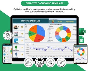 Employee Dashboard Template: HR Management, Workforce Analytics (Excel, Google Sheets)